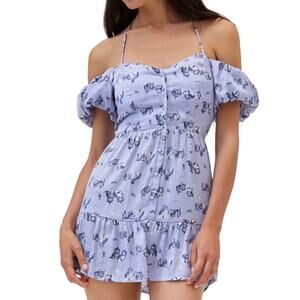 Urban Outfitters Kimchi Blue Courtney Cat Print Print Cold Shoulder Mini Dress L